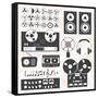 Vector Set: Retro Music Recording Equipment Objects-vreddane-Framed Stretched Canvas