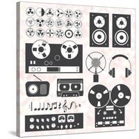 Vector Set: Retro Music Recording Equipment Objects-vreddane-Stretched Canvas