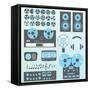 Vector Set: Retro Style Music Recording Equipment-vreddane-Framed Stretched Canvas