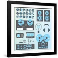 Vector Set: Retro Style Music Recording Equipment-vreddane-Framed Art Print