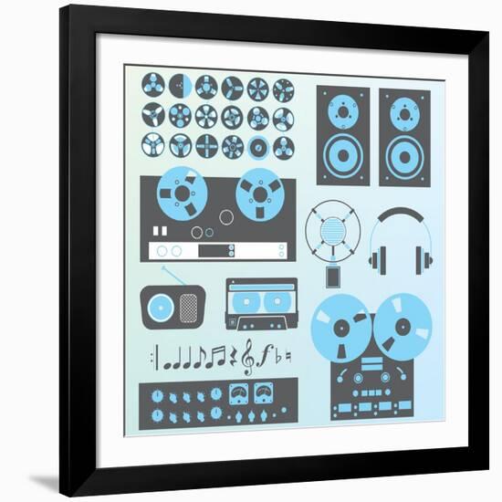 Vector Set: Retro Style Music Recording Equipment-vreddane-Framed Art Print