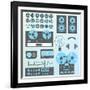 Vector Set: Retro Style Music Recording Equipment-vreddane-Framed Art Print