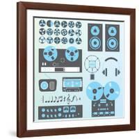 Vector Set: Retro Style Music Recording Equipment-vreddane-Framed Art Print