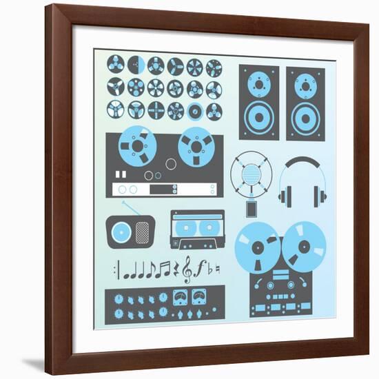 Vector Set: Retro Style Music Recording Equipment-vreddane-Framed Art Print