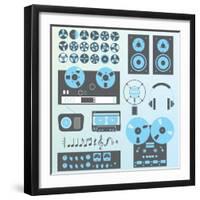 Vector Set: Retro Style Music Recording Equipment-vreddane-Framed Art Print