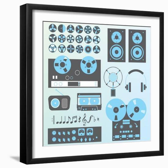 Vector Set: Retro Style Music Recording Equipment-vreddane-Framed Art Print