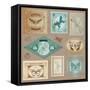 Vector Set: Vintage Post Stamps with Calligraphic Hand Drawn Butterflies - for Design and Scrapbook-woodhouse-Framed Stretched Canvas