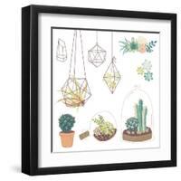 Vector Set with Succulents, Flowers and Glass Terrariums-Alisa Foytik-Framed Art Print