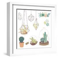 Vector Set with Succulents, Flowers and Glass Terrariums-Alisa Foytik-Framed Art Print