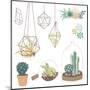Vector Set with Succulents, Flowers and Glass Terrariums-Alisa Foytik-Mounted Art Print