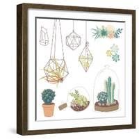 Vector Set with Succulents, Flowers and Glass Terrariums-Alisa Foytik-Framed Art Print