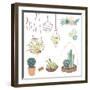 Vector Set with Succulents, Flowers and Glass Terrariums-Alisa Foytik-Framed Art Print