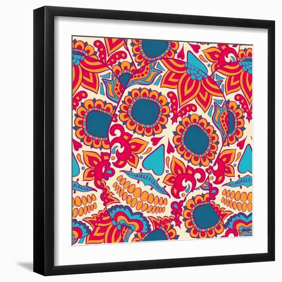 Vector Skull Seamless Pattern-Lunarus-Framed Art Print