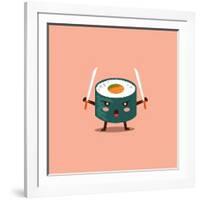 Vector Sushi Cartoon Character Illustration-Apple Art-Framed Art Print