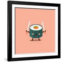 Vector Sushi Cartoon Character Illustration-Apple Art-Framed Art Print