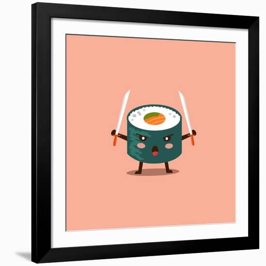 Vector Sushi Cartoon Character Illustration-Apple Art-Framed Art Print