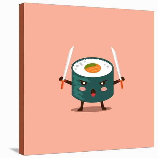 Vector Sushi Cartoon Character Illustration-Apple Art-Stretched Canvas