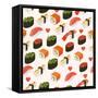 Vector Sushi Menu Template with Philadelphia Roll, California Roll, Sake Nigiri, Tamago Nigiri Isol-Svetlana Maslova-Framed Stretched Canvas