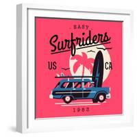 Vector T-Shirt Printable or Wall Art Graphics Design on California Easy Surf Riders with Typography-Mascha Tace-Framed Art Print