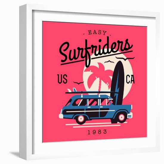 Vector T-Shirt Printable or Wall Art Graphics Design on California Easy Surf Riders with Typography-Mascha Tace-Framed Art Print