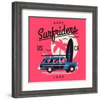 Vector T-Shirt Printable or Wall Art Graphics Design on California Easy Surf Riders with Typography-Mascha Tace-Framed Art Print