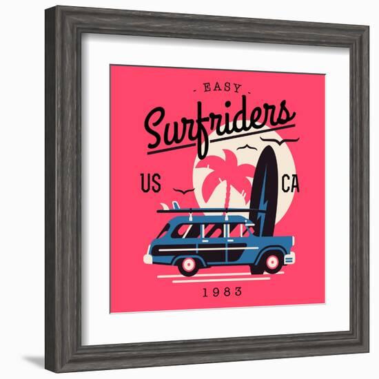 Vector T-Shirt Printable or Wall Art Graphics Design on California Easy Surf Riders with Typography-Mascha Tace-Framed Art Print