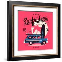 Vector T-Shirt Printable or Wall Art Graphics Design on California Easy Surf Riders with Typography-Mascha Tace-Framed Art Print