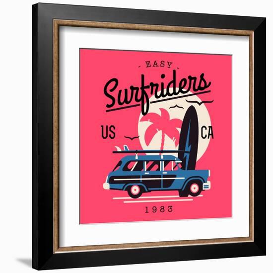 Vector T-Shirt Printable or Wall Art Graphics Design on California Easy Surf Riders with Typography-Mascha Tace-Framed Art Print