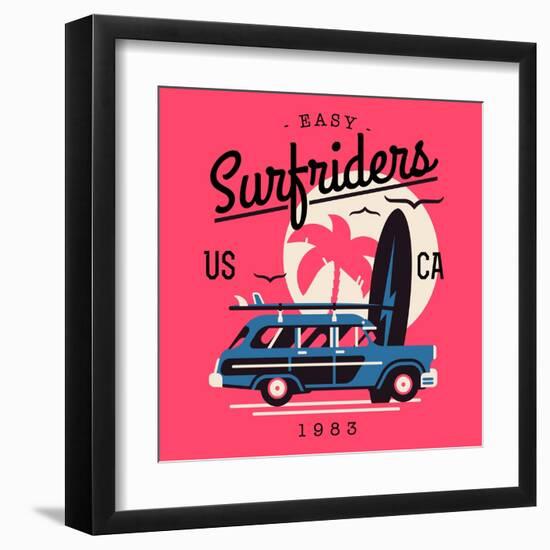 Vector T-Shirt Printable or Wall Art Graphics Design on California Easy Surf Riders with Typography-Mascha Tace-Framed Art Print