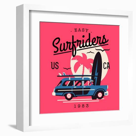 Vector T-Shirt Printable or Wall Art Graphics Design on California Easy Surf Riders with Typography-Mascha Tace-Framed Art Print