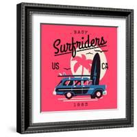 Vector T-Shirt Printable or Wall Art Graphics Design on California Easy Surf Riders with Typography-Mascha Tace-Framed Art Print