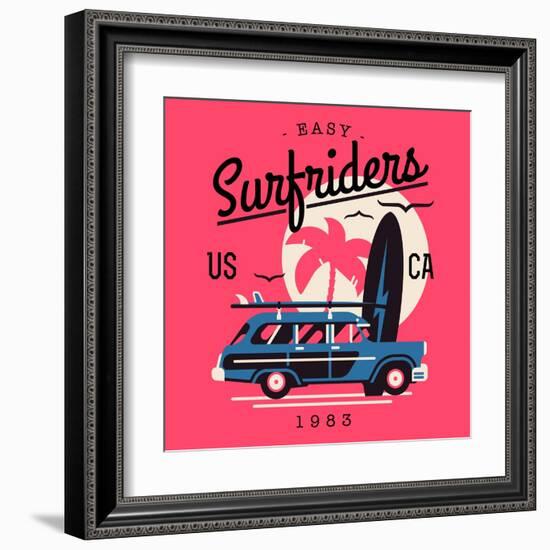 Vector T-Shirt Printable or Wall Art Graphics Design on California Easy Surf Riders with Typography-Mascha Tace-Framed Art Print