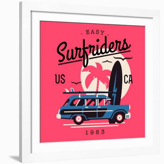 Vector T-Shirt Printable or Wall Art Graphics Design on California Easy Surf Riders with Typography-Mascha Tace-Framed Art Print