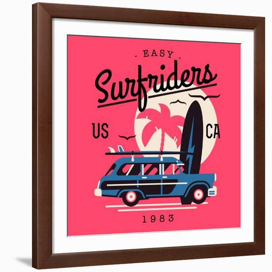 Vector T-Shirt Printable or Wall Art Graphics Design on California Easy Surf Riders with Typography-Mascha Tace-Framed Art Print