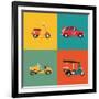 Vector Trendy Flat Design Icons on Small City and Urban Exploring and Visiting Tours Transport Vehi-Mascha Tace-Framed Art Print