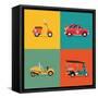 Vector Trendy Flat Design Icons on Small City and Urban Exploring and Visiting Tours Transport Vehi-Mascha Tace-Framed Stretched Canvas