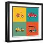 Vector Trendy Flat Design Icons on Small City and Urban Exploring and Visiting Tours Transport Vehi-Mascha Tace-Framed Art Print