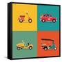 Vector Trendy Flat Design Icons on Small City and Urban Exploring and Visiting Tours Transport Vehi-Mascha Tace-Framed Stretched Canvas