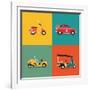 Vector Trendy Flat Design Icons on Small City and Urban Exploring and Visiting Tours Transport Vehi-Mascha Tace-Framed Art Print