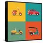 Vector Trendy Flat Design Icons on Small City and Urban Exploring and Visiting Tours Transport Vehi-Mascha Tace-Framed Stretched Canvas