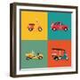 Vector Trendy Flat Design Icons on Small City and Urban Exploring and Visiting Tours Transport Vehi-Mascha Tace-Framed Art Print