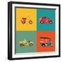 Vector Trendy Flat Design Icons on Small City and Urban Exploring and Visiting Tours Transport Vehi-Mascha Tace-Framed Art Print