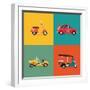 Vector Trendy Flat Design Icons on Small City and Urban Exploring and Visiting Tours Transport Vehi-Mascha Tace-Framed Art Print