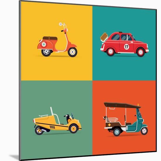 Vector Trendy Flat Design Icons on Small City and Urban Exploring and Visiting Tours Transport Vehi-Mascha Tace-Mounted Art Print