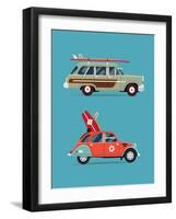 Vector Trendy Flat Design Recreational Vehicle Icons on Surf Travel with Old Classic Vintage Europe-Mascha Tace-Framed Art Print