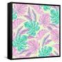 Vector Tropical Pattern with Exotic Leaves-rosapompelmo-Framed Stretched Canvas