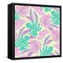 Vector Tropical Pattern with Exotic Leaves-rosapompelmo-Framed Stretched Canvas