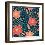 Vector Vibrant Tropical Hibiscus Flowers Seamless Pattern Background-Oksancia-Framed Art Print