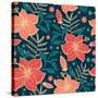 Vector Vibrant Tropical Hibiscus Flowers Seamless Pattern Background-Oksancia-Stretched Canvas