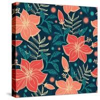 Vector Vibrant Tropical Hibiscus Flowers Seamless Pattern Background-Oksancia-Stretched Canvas